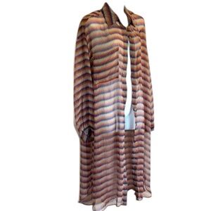 MISS LOVE Sheer Buttondown Shirt/Duster Vibrant Missoni-style Zigzag Print. M